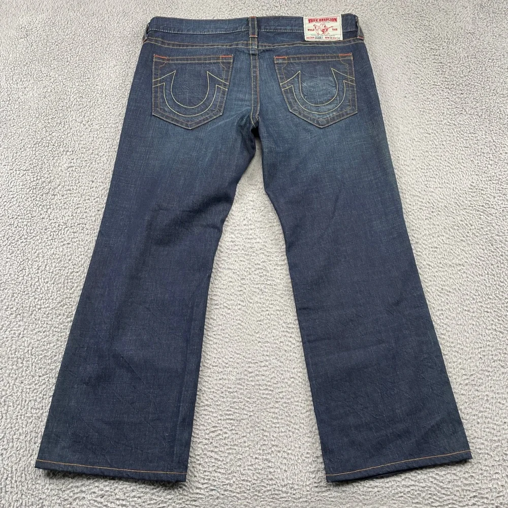 True Religion Jeans Mens 38 Blue Bobby Straight Dark Wash Horseshoe Stitching
